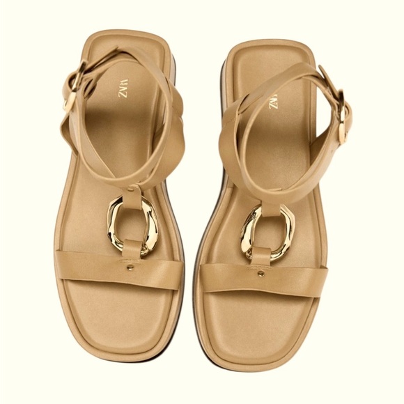 New ZARA Leather Embellished Flatform Leather Sandals Nude Size 40 Or 9 - Picture 3 of 16